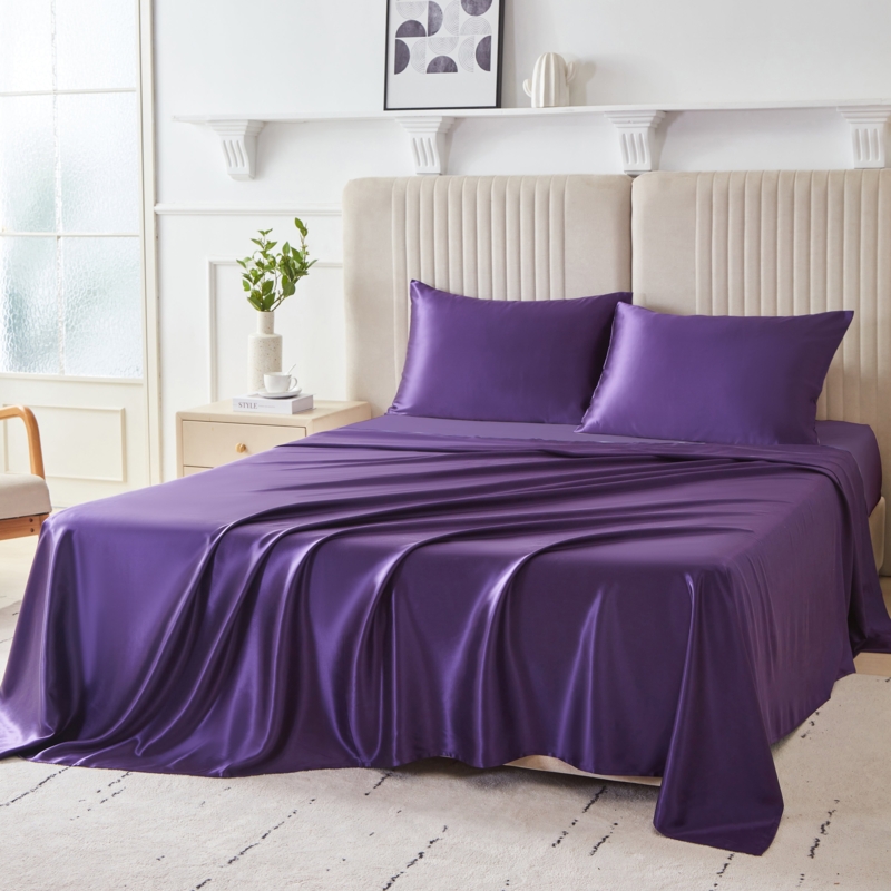 Sheet Set Plum Silk Material Lustrous Sheen Luxurious