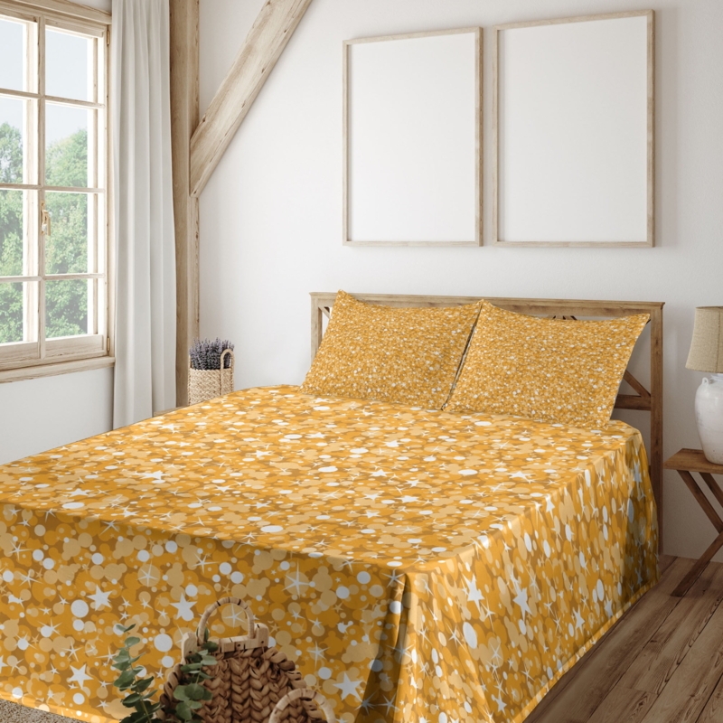 Sheet Set: Retro Star Print & Color - Golden Yellow Polka Dot Bedding