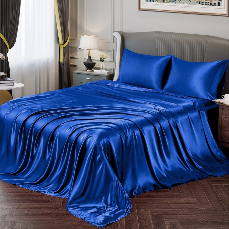 Sheet Set Royal Blue Satin Silky Soft Glam Bedding Deep Pocket