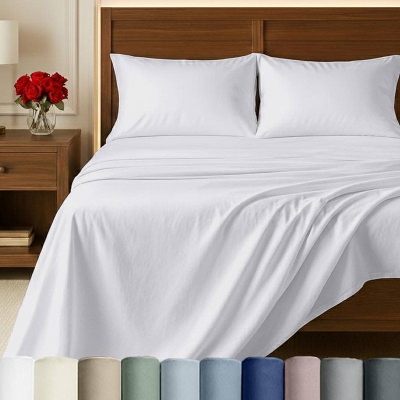 Sheet Set, Sateen Sheen Finish with Crisp White Hue and Folded Stack.