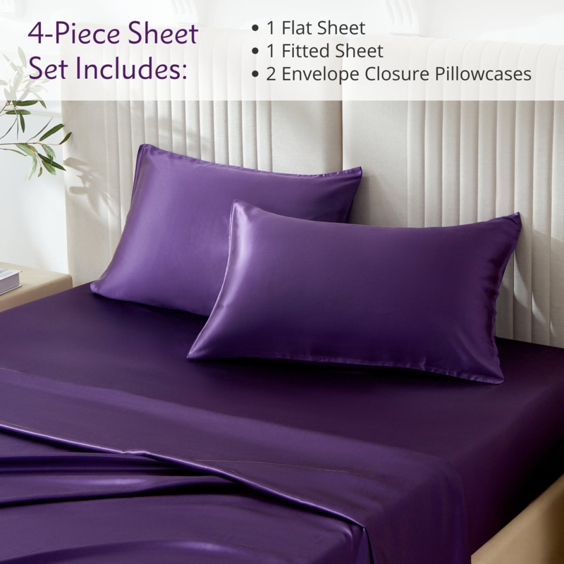 Sheet Set Saturated Plum High Luster Finish Silk Bedding
