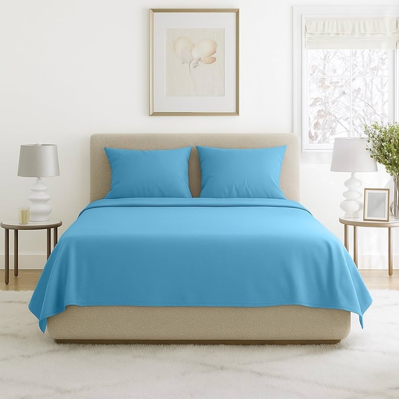 Sheet Set Sky Blue Brushed Microfiber Wrinkle Resistant Queen