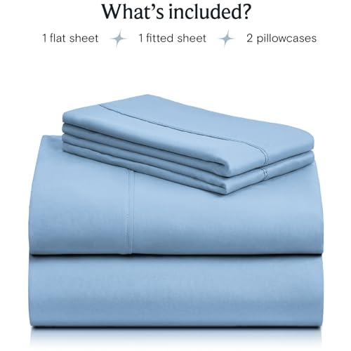 Sheet Set: Sky Blue Color Styled with Natural Slatted Headboard.
