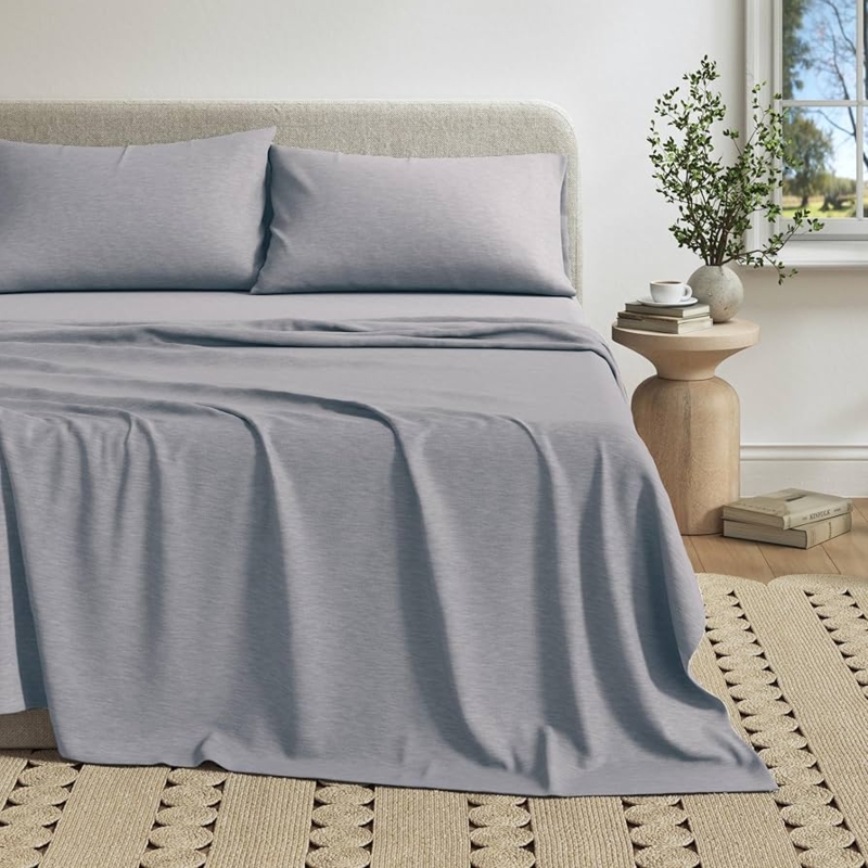 Sheet Set Sky Blue Heathered Jersey Knit Stretchy Folded Cuff