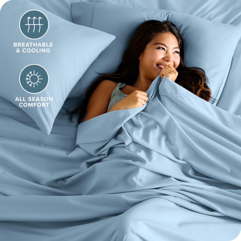 Sheet Set Solid Light Blue Brushed Texture Cozy Minimalist Sheets