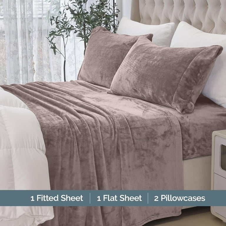 Sheet Set Taupe Fuzzy Texture Fleece-Like Matte Finish