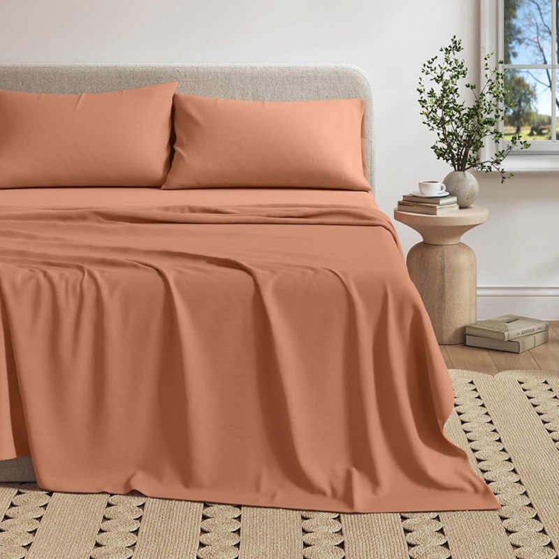 Sheet Set Terracotta Heathered Jersey Knit Stretchy Cotton Blend