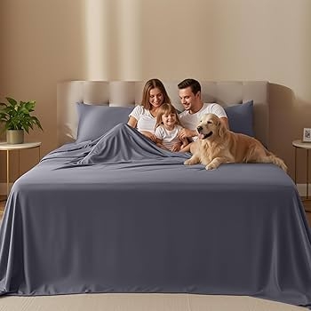 Sheet Set: Three Piece Grey Microfiber in Neat Folded Stack.