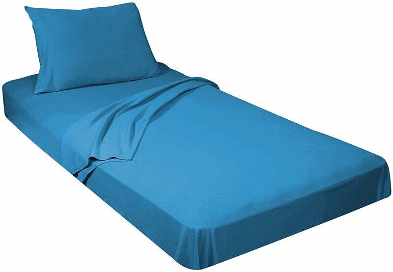 Sheet Set Turquoise Jersey Knit Cotton Blend Elastic Fitted