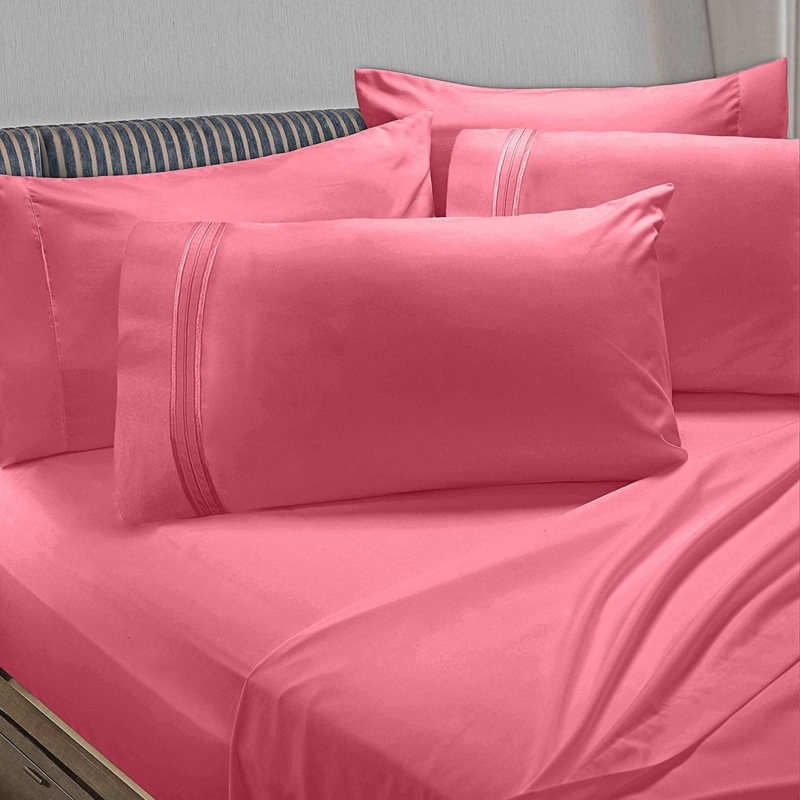 Sheet Set Vibrant Coral Pink Microfiber Bedding