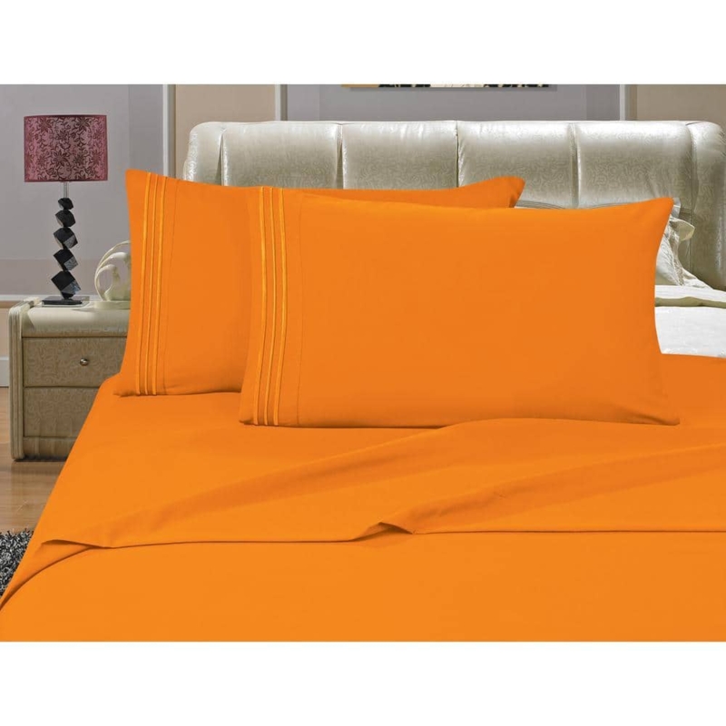 Sheet Set Vibrant Orange Hue Contemporary Microfiber Sheet Set