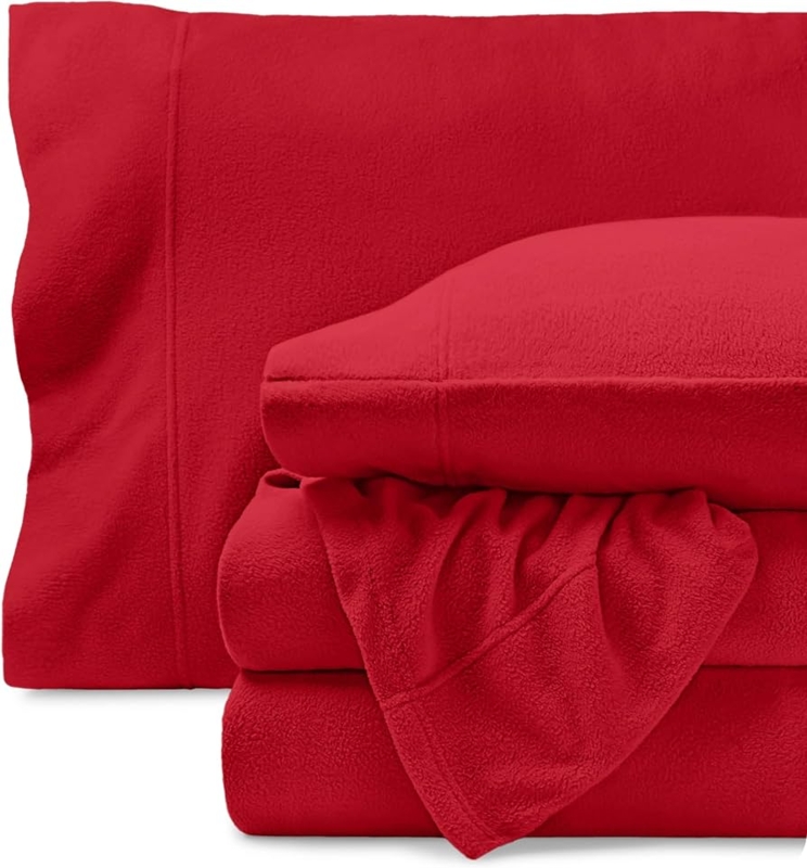 Sheet Set Vibrant Red Plush Fabric Fleece-Like Velvety