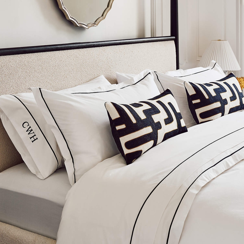 Sheet Set White Black Linear Border Minimalist Percale Bedding