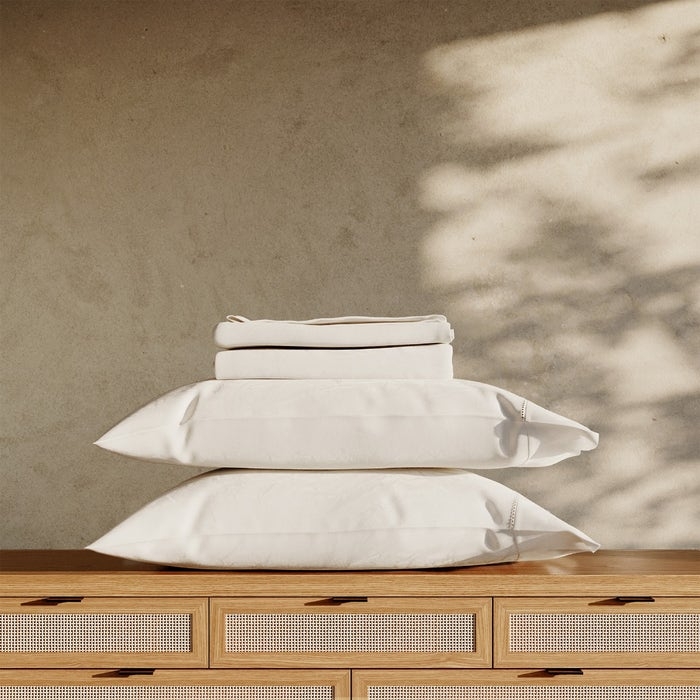 Sheet Set White Cotton Fabric Cuffed Hem Matte Finish