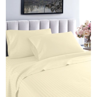 Sheet Set White Damask Stripe Cotton Hotel Bedding