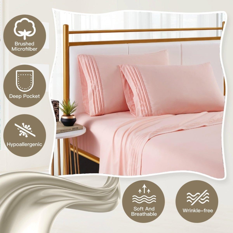 Sheet Set White Pleated Hem Microfiber Material Transitional Style