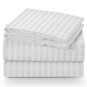 Sheet Set White Tonal Stripe Microfiber Hotel Style Bedding