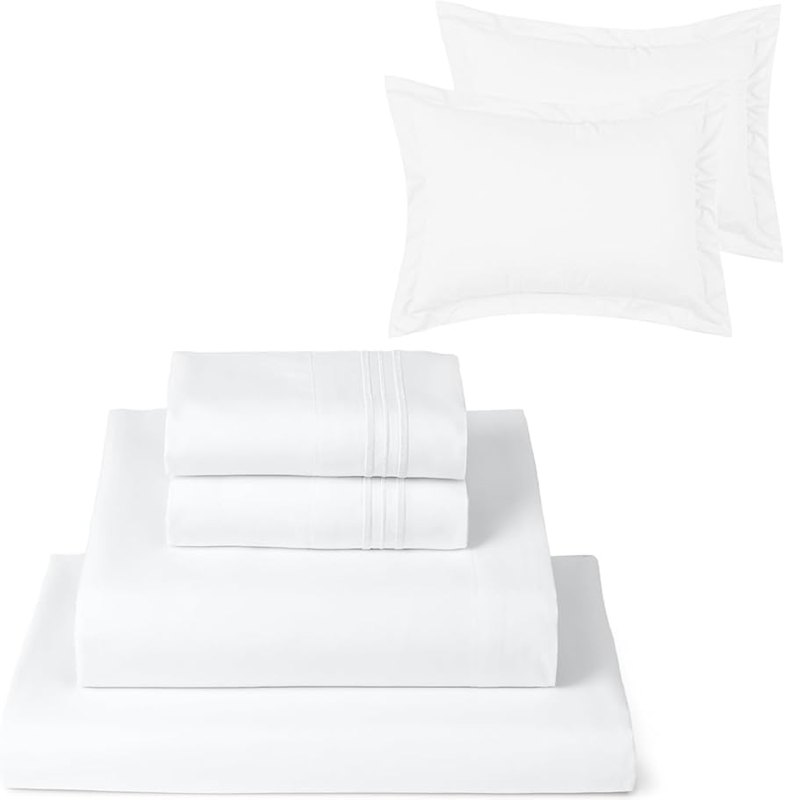 Sheet Set with Flanged Edges, Light Grey Hotel Style Bedding Bundle
