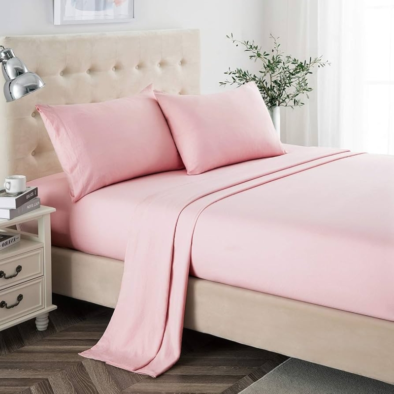Sheet Set with Pleated Cuffs in Blush Pink Microfiber