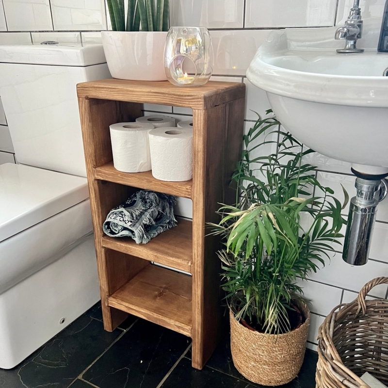 Shelving Unit Rustic Solid Wood Three Tier Freestanding Storage