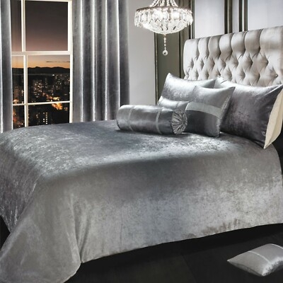 Shimmering Duvet Cover Set Grey Crushed Velvet Ombre Gradient