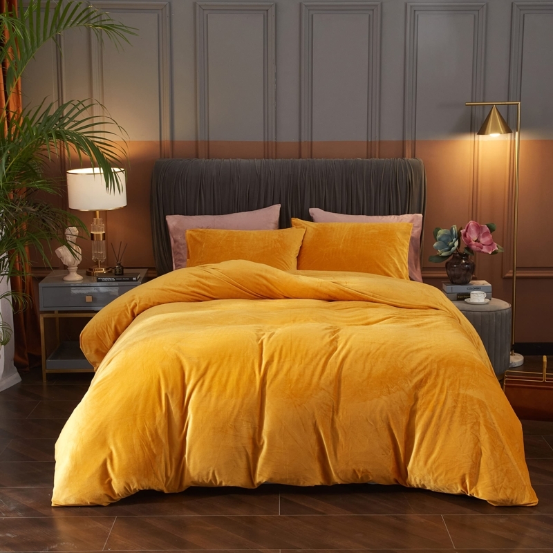 Shimmering Gold Velvet Duvet Cover Set Modern Glam Bedroom Styling