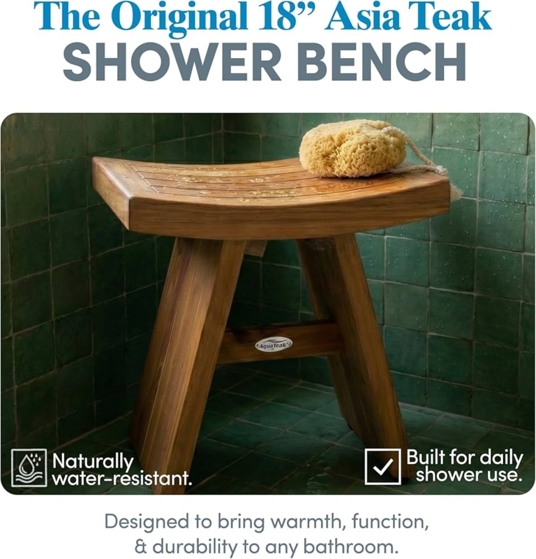 Shower Bench Concave Slatted Seat Flared Legs Zen Bathroom Style