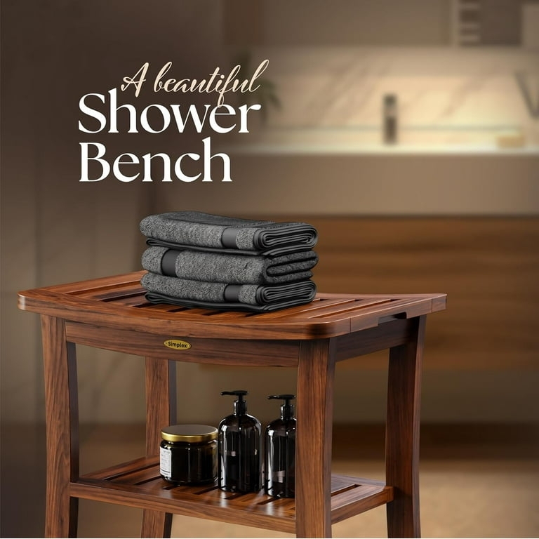 Shower Bench Curved Slatted Seat Lower Shelf Spa Style Wood