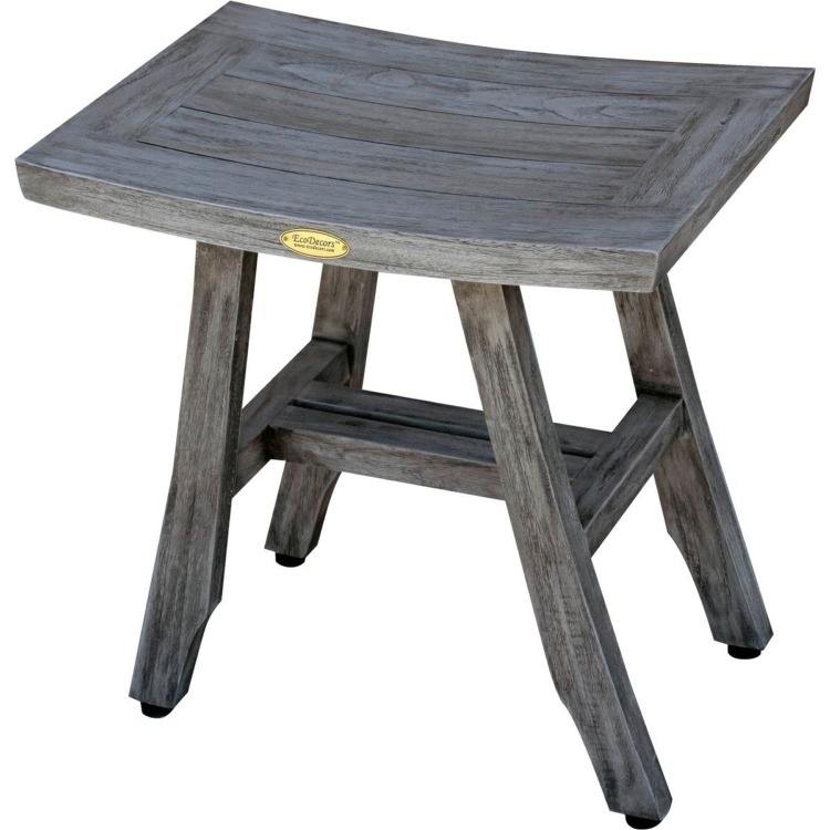 Shower Bench Driftwood Finish Slab Legs Weathered Grey Wood Stool