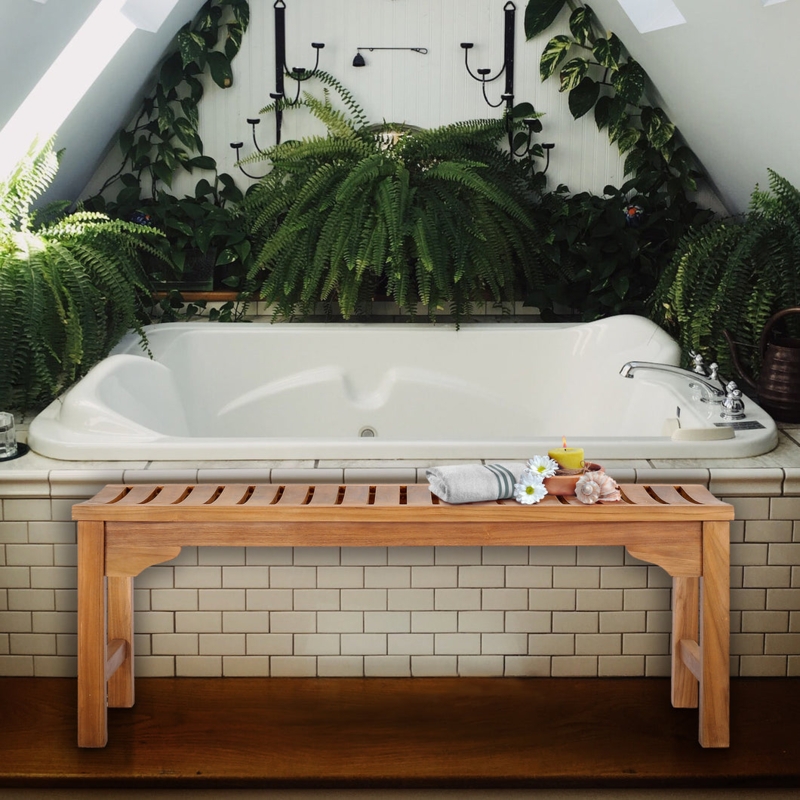 Shower Bench Four Foot Long with Slatted Seat and Flared Legs