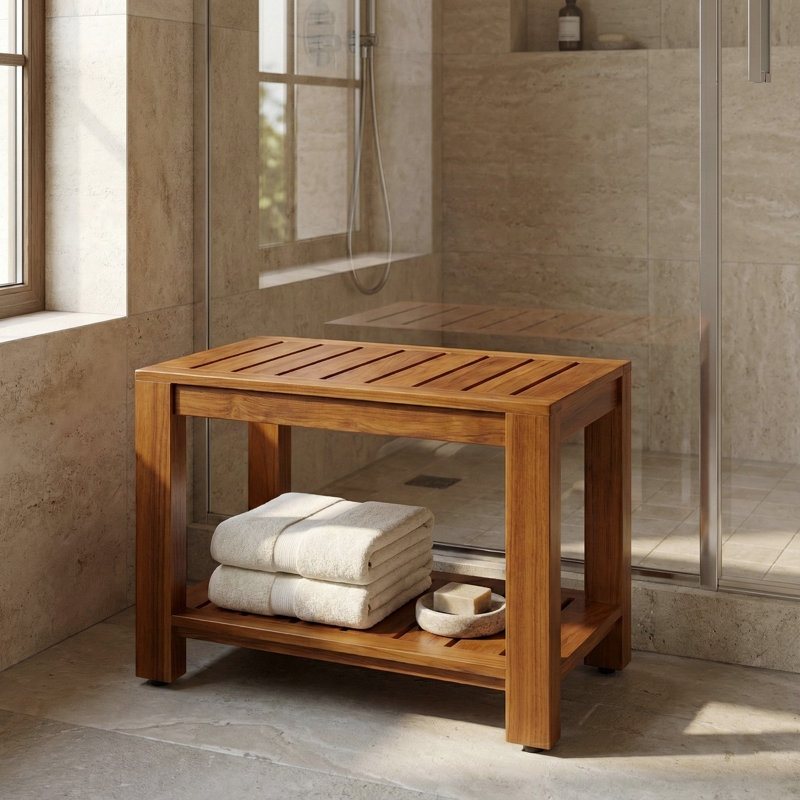 Shower Bench Rectangular Silhouette Open Base Minimalist Spa Seat