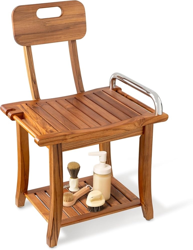 Shower Bench Seat with Curved Backrest and Integrated Handles