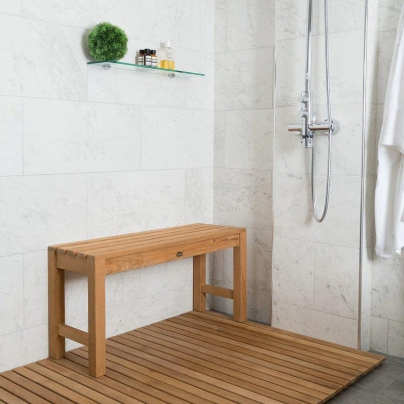Shower Bench Slatted Concave Seat Cross Braced Base Matte Finish