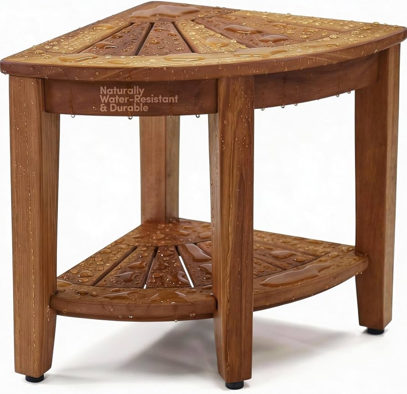 Shower Bench Triangular Corner Shape Curved Front Spa Style Stool
