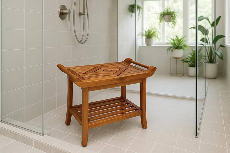 Shower Bench with Bowed Legs and Adjustable Leveling Feet