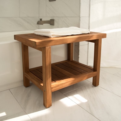 Shower Bench with Curved Arms and Slatted Seat for Zen Bathroom