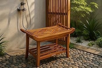 Shower Bench with Integrated Handles and Flared Legs Spa Seating