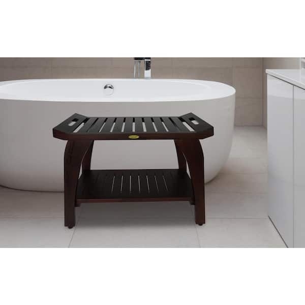 Shower Bench Zen Inspired with Curved Seat and Slatted Shelf