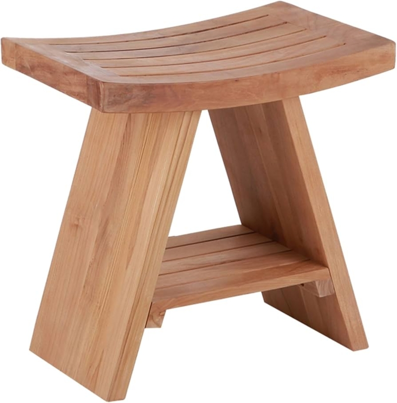 Shower Stool Minimalist Nordic Design with Curved Seat and Shelf