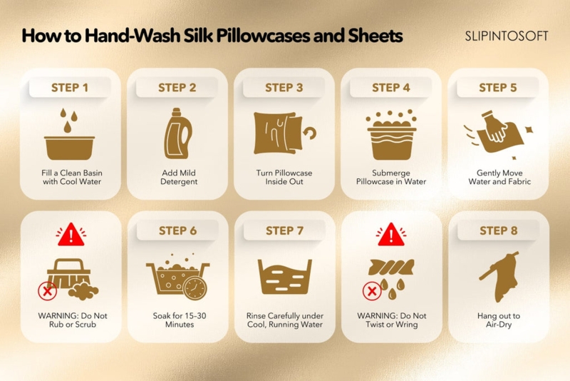 Silk Pillowcase in Lustrous Taupe Finish Being Hand Washed