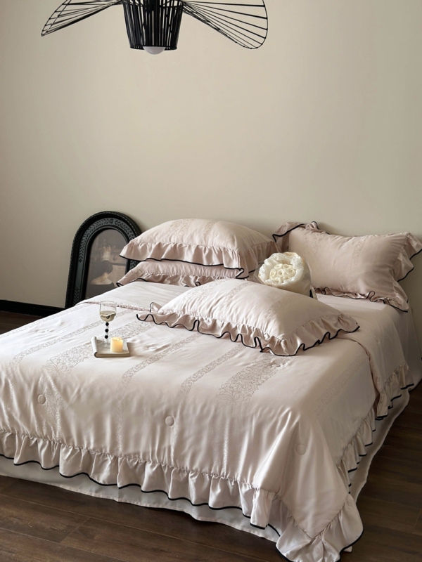 Silky Ruffle Bedding Set Lustrous White Bedding Collection