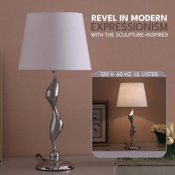 Silver Table Lamp Open Frame Art Deco Silhouette Polished Finish
