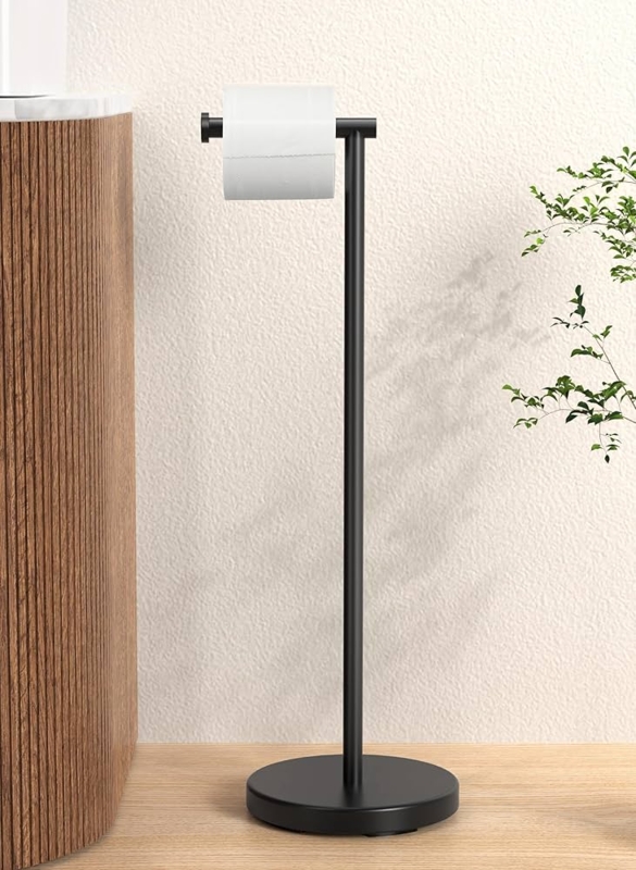 Simple Matte Black Toilet Paper Stand with Heavy Circular Base
