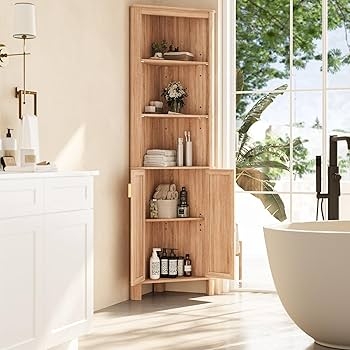 Six-Tier Tall Corner Cabinet with Shaker Style Doors