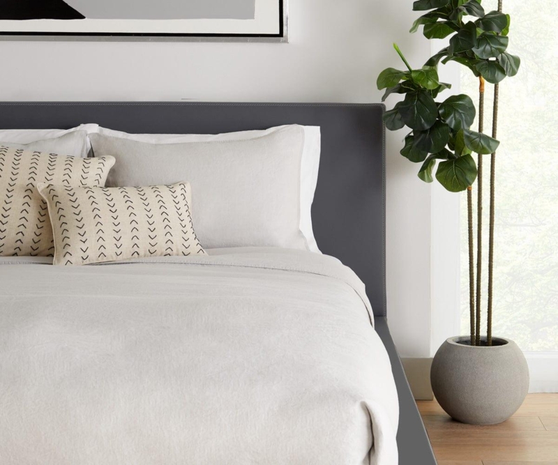 Slate Grey Duvet Cover Set, Linen-Like Texture, Flanged Shams, Organic