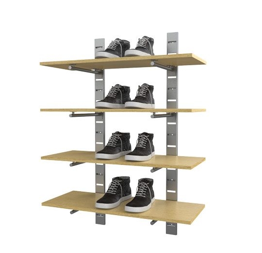 SlatStrip Wall Shelving: 4-Tier Adjustable Shelves on Metal Tracks