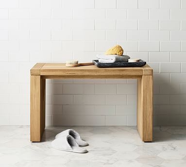 Slatted Shower Bench Two Tier Design with Lower Shelf Honey Wood Tone