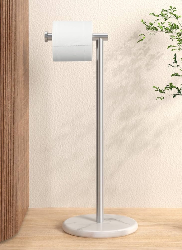 Sleek Brushed Stainless Steel Stand with White Marble Base