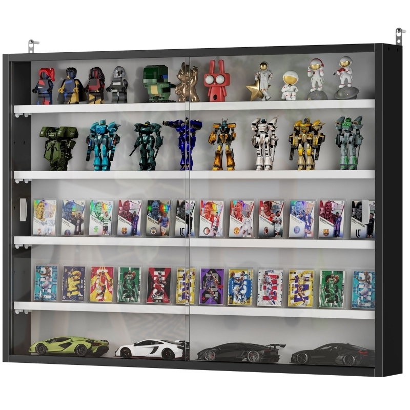 Slim Black Display Cabinet with Glass Doors for Modern Curio Storage
