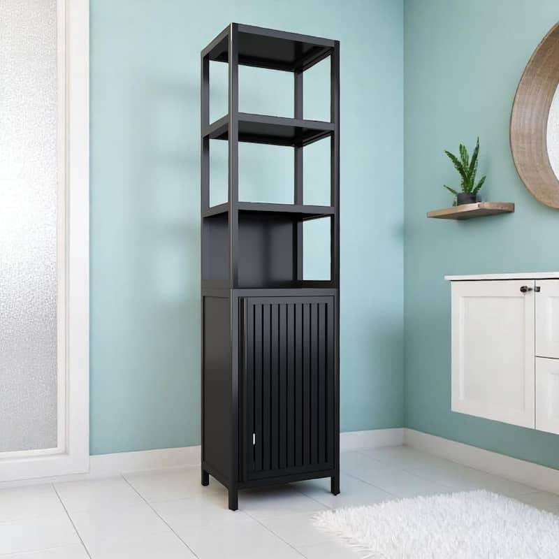 Slim Linen Tower featuring Natural Bamboo Slats and Tapered Legs